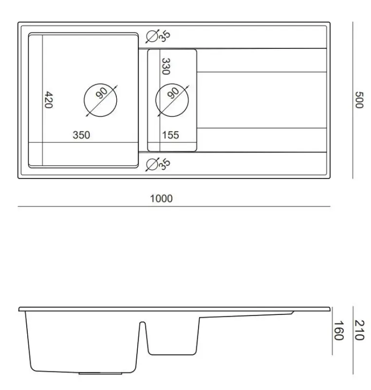 Quadri Luton white granite inset 1.5 kitchen sink with draining board reversible 100x50cm with copper plug 1208967349