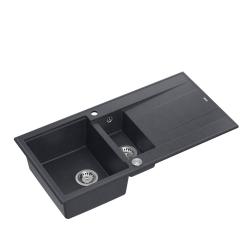 Quadri Luton anthracite granite inset 1.5 kitchen sink with draining board reversible 100x50cm with stainless steel plug 1208967353