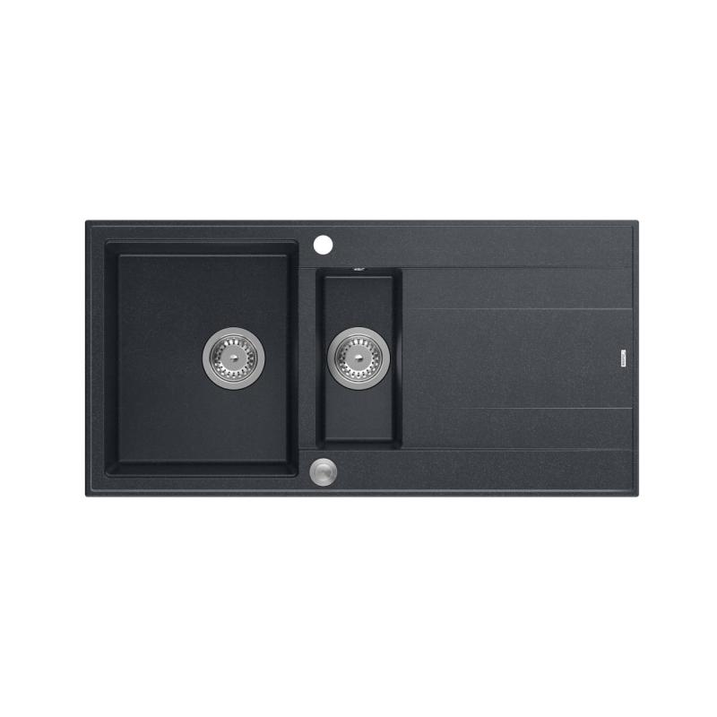 Quadri Luton anthracite granite inset 1.5 kitchen sink with draining board reversible 100x50cm with stainless steel plug 1208967353