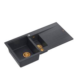 Quadri Luton anthracite granite inset 1.5 kitchen sink with draining board reversible 100x50cm with copper plug 1208967355