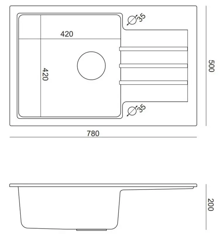 Quadri Cardigan grey granite inset sink with drainer reversible 78x50cm 1208967382
