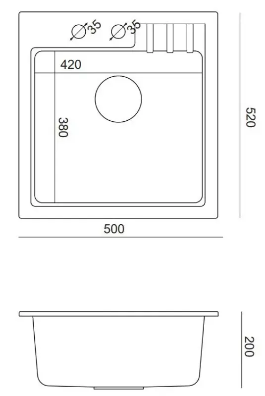 Quadri Cardigan grey granite inset sink 50x52cm with tap hole bench 1208967395