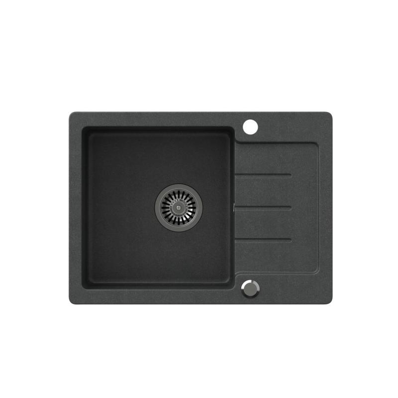 Quadri Kendal anthracite granite inset sink with drainer 60x44cm reversible 1208967400