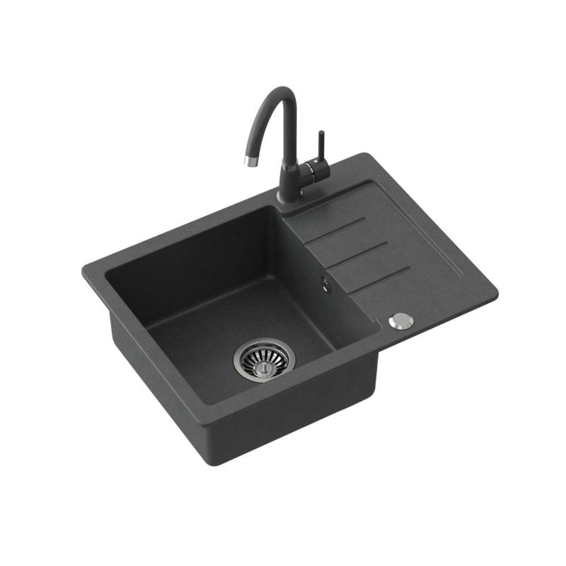 Quadri Kendal anthracite granite inset sink with drainer 60x44cm reversible 1208967400