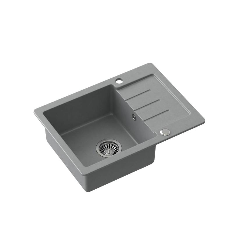 Quadri Kendal grey granite inset sink with drainer 60x44cm reversible 1208967401