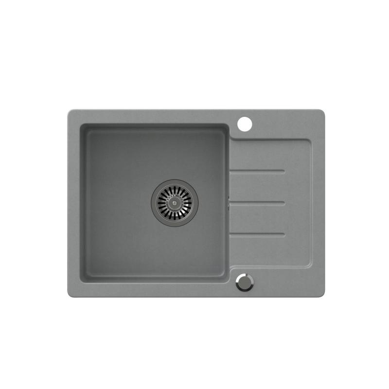 Quadri Kendal grey granite inset sink with drainer 60x44cm reversible 1208967401