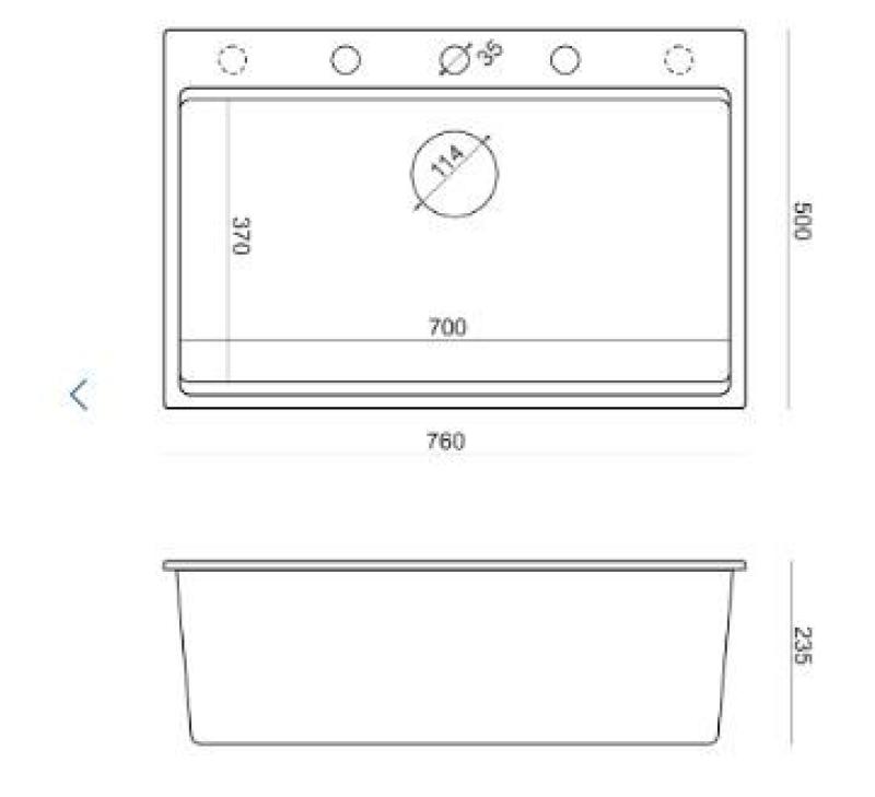 Quadri Hard Rock taupe granite inset large sink 76x50cm including golden plug and accessories 1208967436