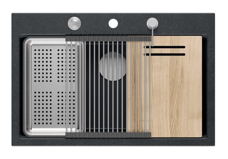 Quadri Hard Rock anthracite granite inset large sink 76x50cm including stainless steel plug and accessories 1208967442