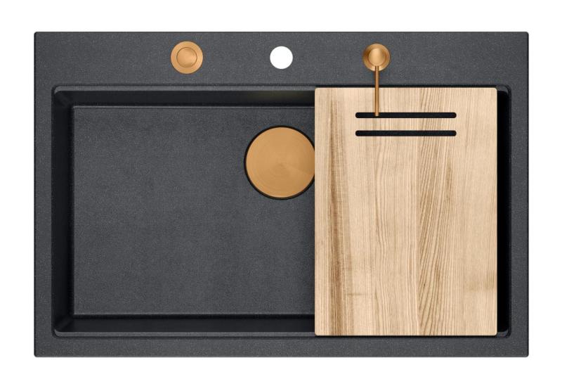 Quadri Hard Rock anthracite granite inset large sink 76x50cm including copper plug and accessories 1208967445