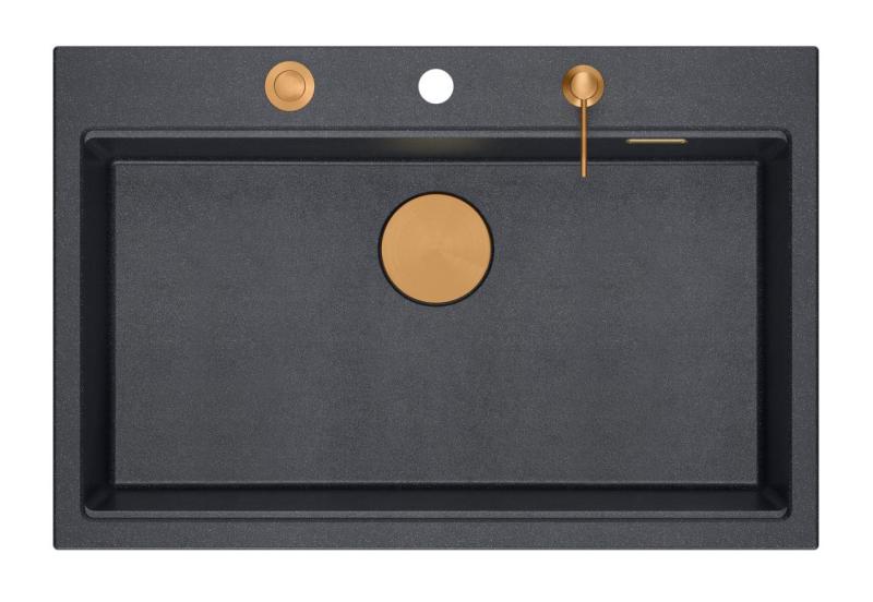 Quadri Hard Rock anthracite granite inset large sink 76x50cm including copper plug and accessories 1208967445