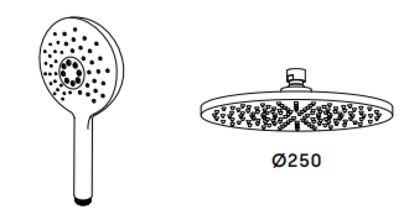Waterevolution Flow shower combination with rain shower brass natural 250mm T141NR25LE