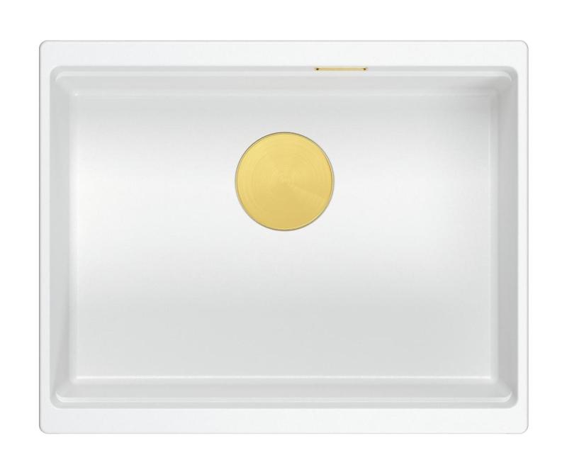 Quadri Newport II white granite undermount sink white 560x450mm with golden plug 1208967451