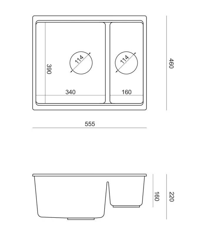 Quadri Newport II granite white inset and undermount sink 1,5-bowl 555x460mm  with golden manual siphon 1208967462