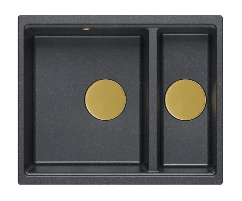 Quadri Newport II granite anthracite inset and undermount sink 1,5-bowl 555x460mm  with golden manual siphon 1208967473