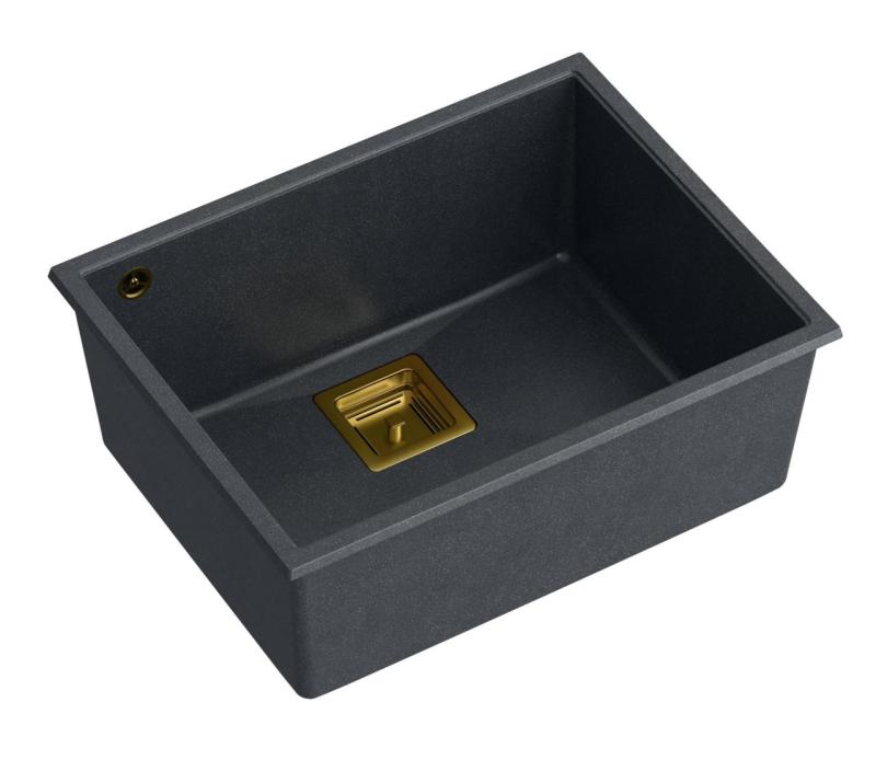 Quadri Quadrangle anthracite undermount granite sink 55x42cm with golden plug 1208967479