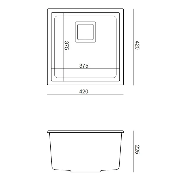 Quadri Quadrangle anthracite undermount granite sink 42x42cm with copper plug 1208967488