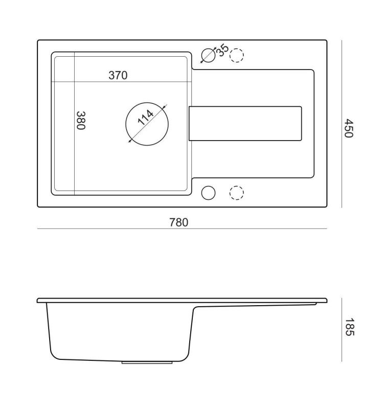Quadri Sutton anthracite granite inset sink with reversible drainer 78x45cm with black plug 1208967495