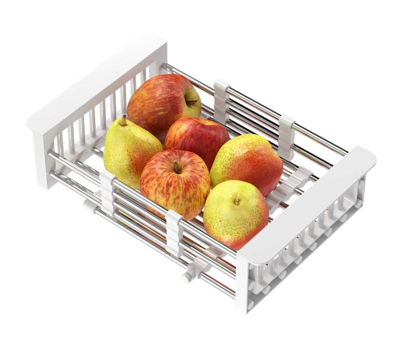 Quadri Universal extendable insert tray, insert basket, or waste basket, stainless steel with white handles, 225 mm wide, 1208967542