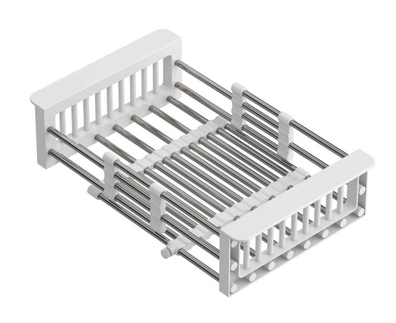 Quadri Universal extendable insert tray, insert basket, or waste basket, stainless steel with white handles, 225 mm wide, 1208967542
