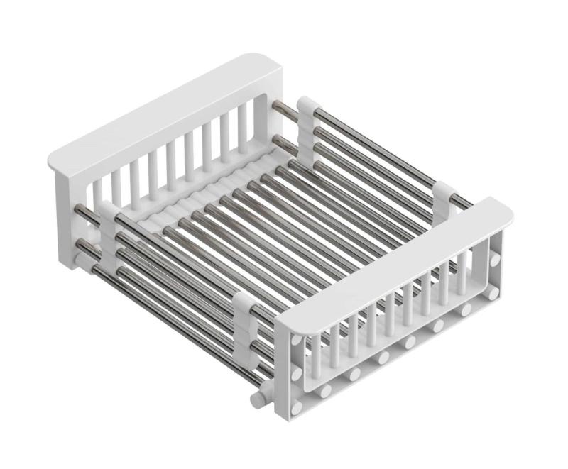 Quadri Universal extendable insert tray, insert basket, or waste basket, stainless steel with white handles, 225 mm wide, 1208967542