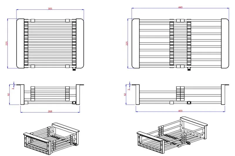 Quadri Universal extendable insert tray, insert basket, or waste basket, stainless steel with white handles, 225 mm wide, 1208967542