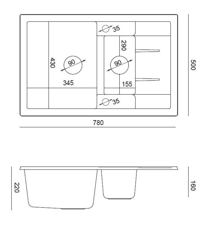 Quadri Brenton white granite inset 1.5 kitchen sink with draining board 78x50cm with copper plug 1208967552
