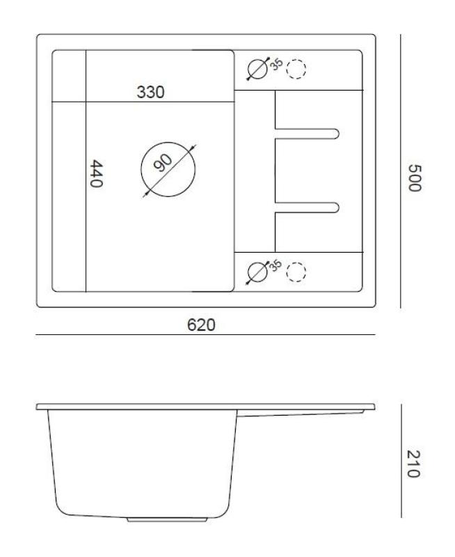 Quadri Dalton white granite Inset Kitchen Sink with draining board reversible 62x50cm with golden plug 1208967574