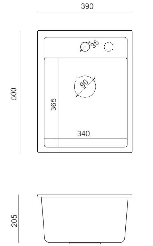Quadri London granite anthracite sink 39x50cm with tap hole top-mounted 1208967584