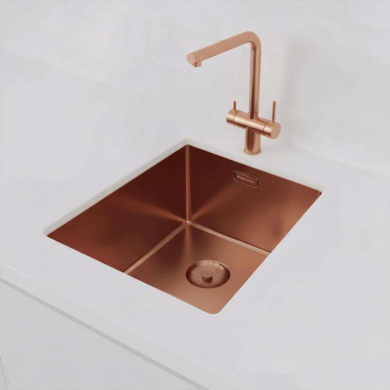 Pure.Sink Prestige sink 34x40 cm PVD Copper 10mm radius undermount, flush mount, and top mount PPG3440-62