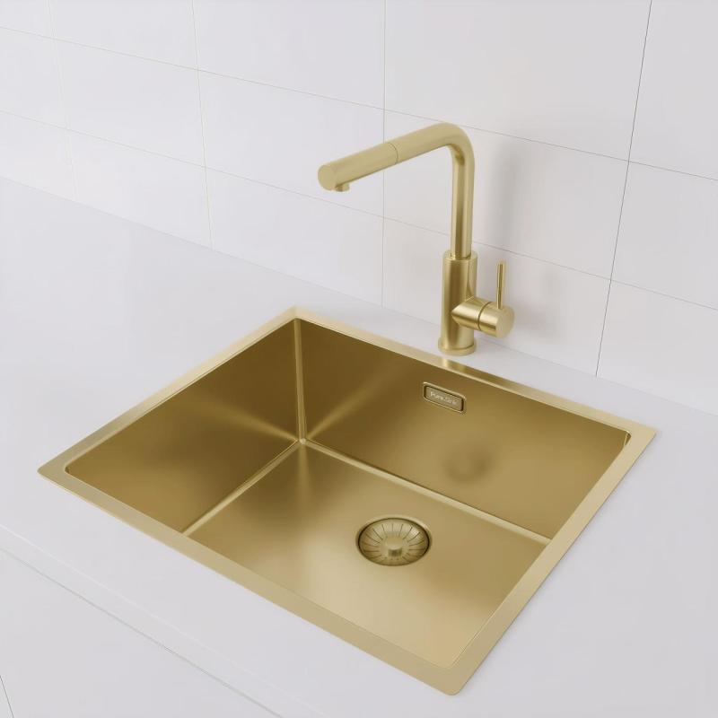 Pure.Sink Prestige sink 50x40 cm PVD Gold 10mm radius undermount, flush mount, and top mount PPG5040-60.
