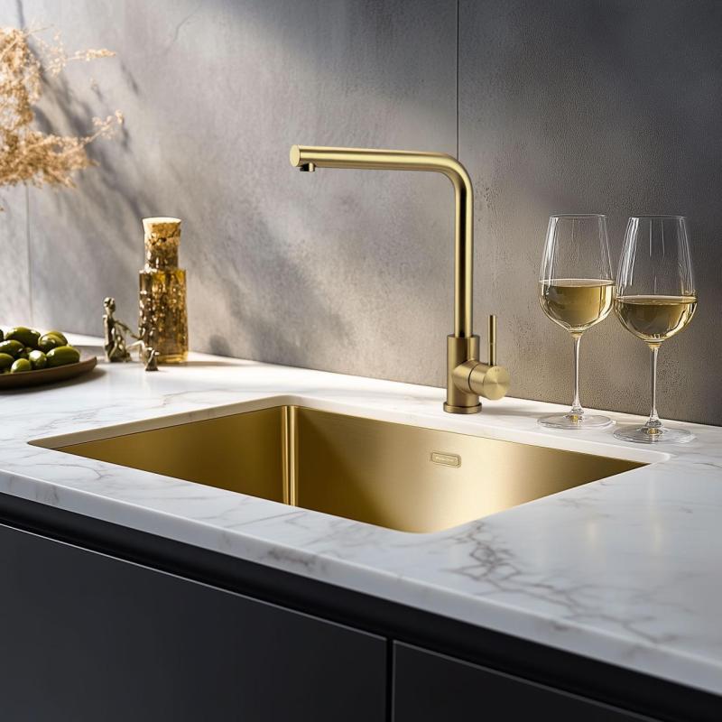 Pure.Sink Prestige sink 50x40 cm PVD Gold 10mm radius undermount, flush mount, and top mount PPG5040-60.