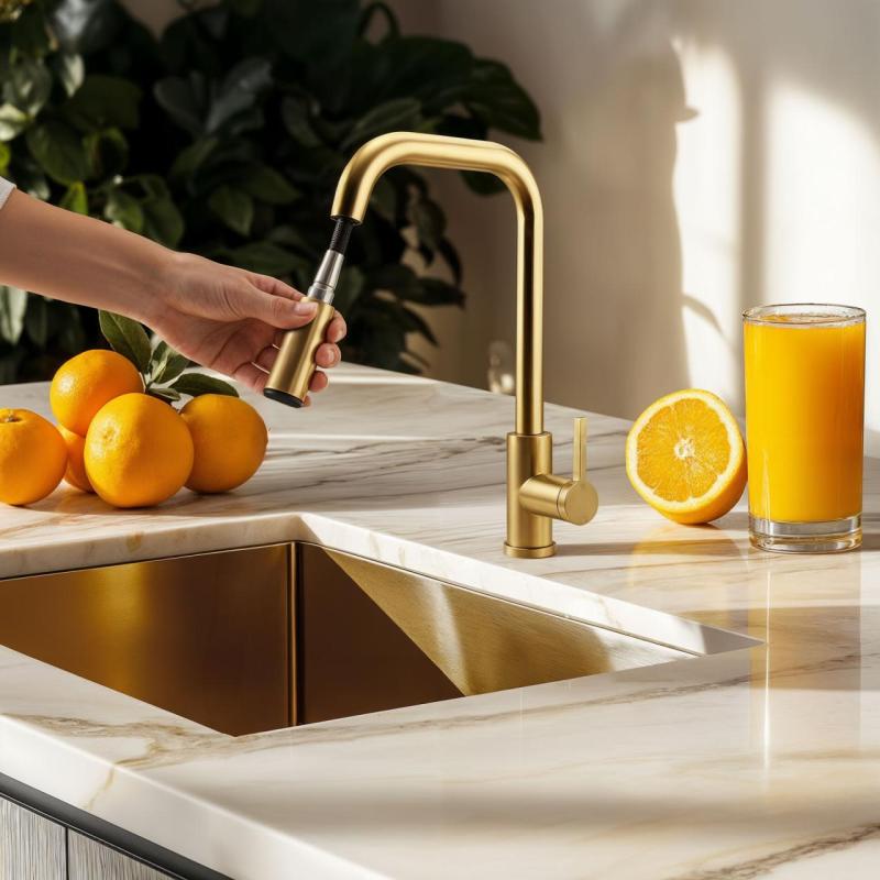 Pure.Sink Elite Steel Crystal-S kitchen faucet PVD brushed gold with pull-out spout PS8050-60