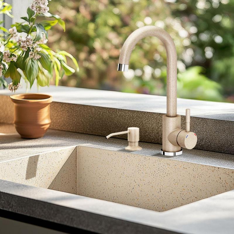 Quadri Coventry Kitchen Mixer Tap Beige Sand with Swivel Spout 1208967667