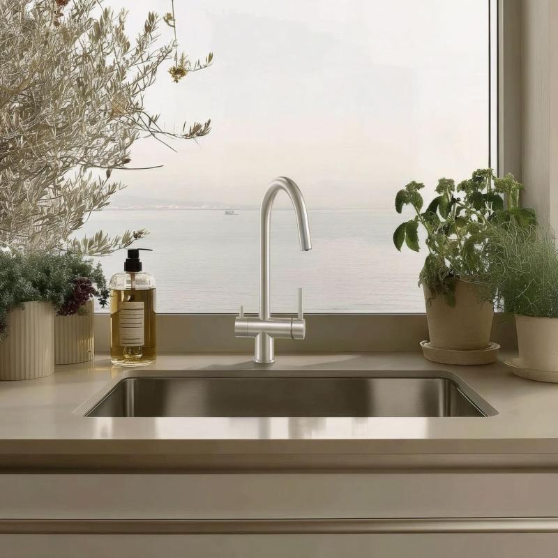 Quadri Leicester Kitchen Tap Stainless Steel 3-Way with an Extra Connection for Filtered Water 1208967668
