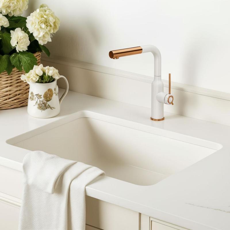Quadri Stamford Kitchen Mixer Tap White with PVD Copper Finish and Removable Spout 1208967687