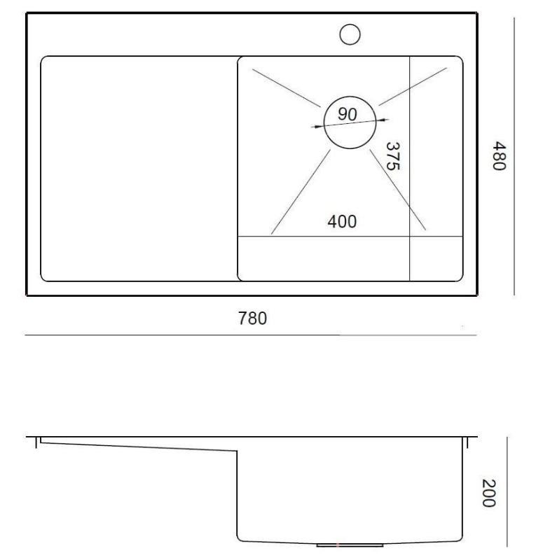 Aquadesign Clara Stainless Steel Sink with Right-Side Bowl 78x48cm Top-Mount or Flush-Mount with Drip Tray, Faucet Deck, and Stainless Steel Plug - 1208967754