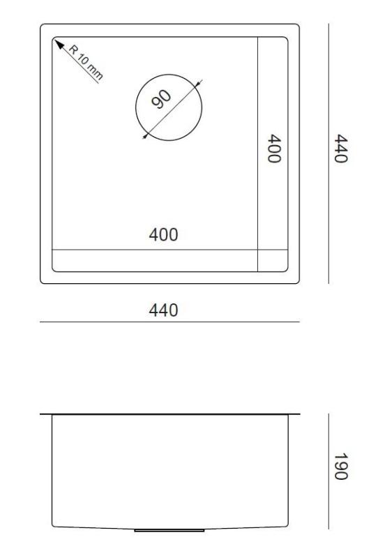 Aquadesign Zara Stainless Steel Sink 44x44cm Under-counter, Flush-mounted, and Surface-mounted with Stainless Steel Plug - 1208967760