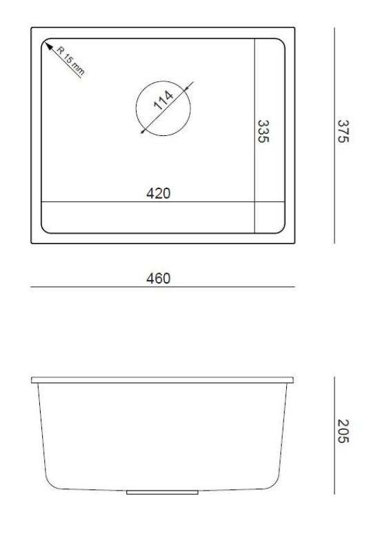 Quadri Elston Grey Granite Undermount Sink 420x335mm with Stainless Steel Plug 1208967775