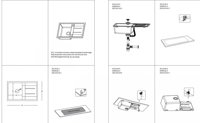 Quadri Sheffield White Granite Top-Mount Sink 78x50cm with Draining Area and Gold Plug - 1208967802