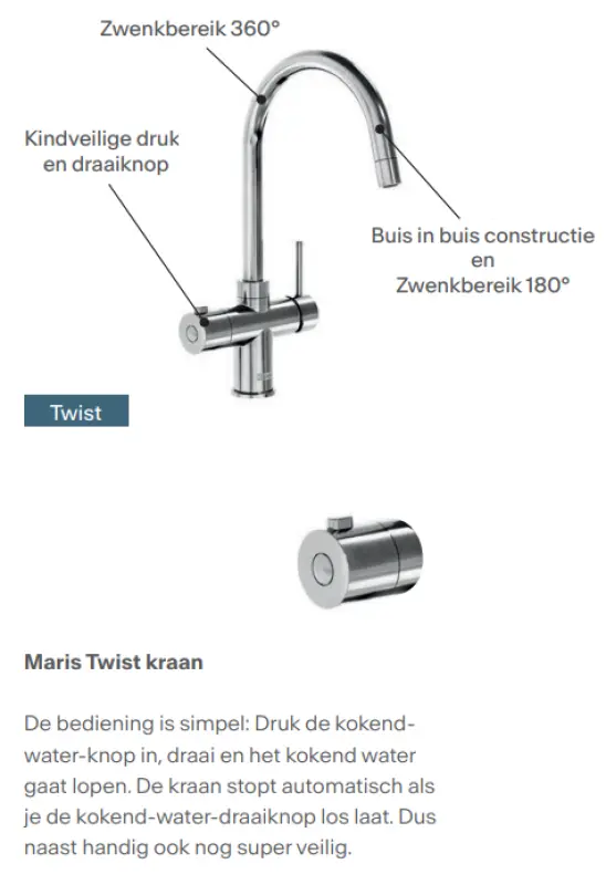 Franke Maris water hub 4L boiler 3-in-1 with Twist mechanical boiling water tap stainless steel 160.0711.523