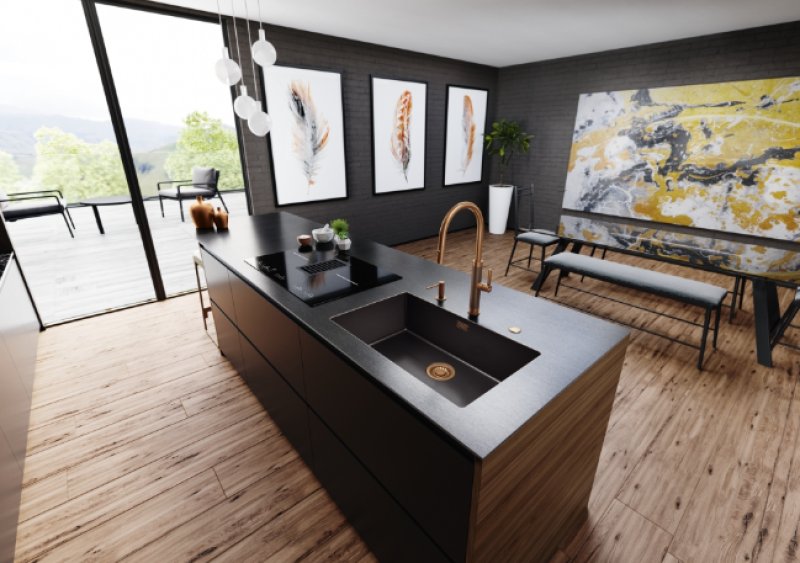 Franke Mythos Masterpiece Kitchen Faucet Copper with J-Spout and Pull-Out Spray - 115.0711.557