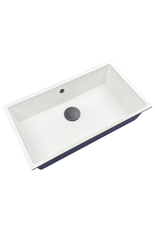 GraniteMy Universal Large White Granite Sink 74x40 cm with Gun Metal Plug - 1208967895