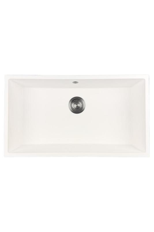 GraniteMy Universal Large White Granite Sink 74x40 cm with Gun Metal Plug - 1208967895