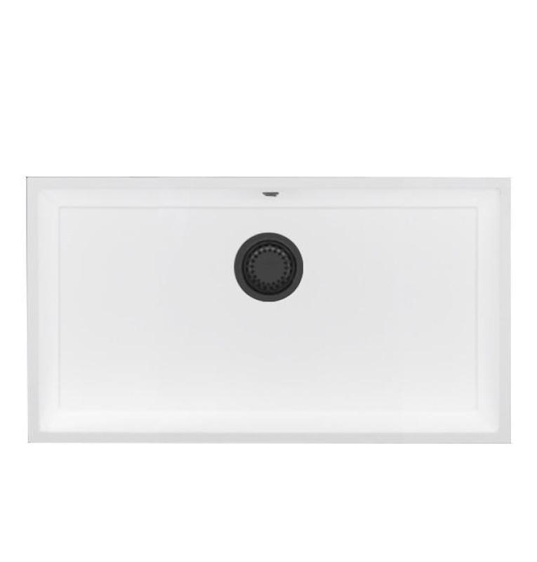 GraniteMy Universal Large White Granite Sink 74x40 cm with Gun Metal Plug - 1208967895