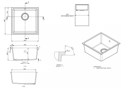 GraniteMy Universal White Granite Sink 40x40 cm white for surface-mounted, undermount, and flush mount with Gun Metal Plug 1208967908