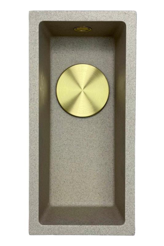 GraniteMy Universal granite beige sand small sink 17x40 cm top mount, undermount and flush mount with gold plug 1208968003