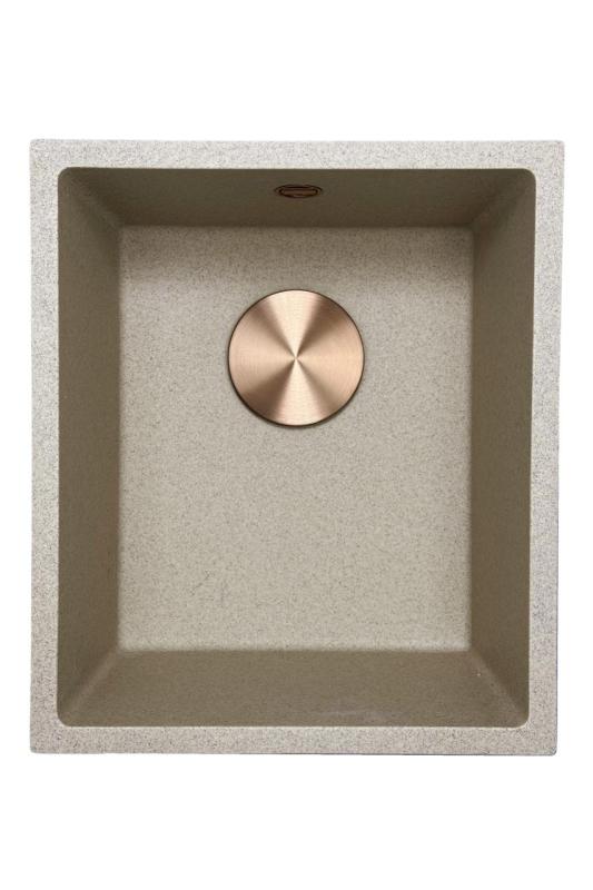 GraniteMy Universal granite beige sand sink 34x40 cm for top-mount, under-mount, and flush-mount installation with copper plug 1208968009