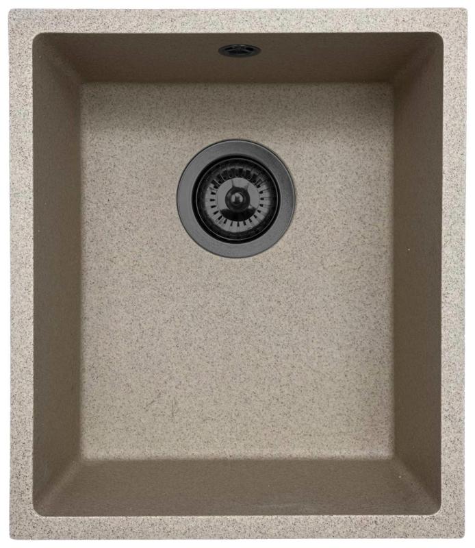 GraniteMy Universal granite beige sand sink 34x40 cm top mount, undermount, and flush mount with gun metal plug 1208968011
