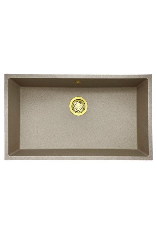 GraniteMy Universal granite beige sand sink 74x40 cm top mount, undermount, and flush mount with gold plug 1208968018