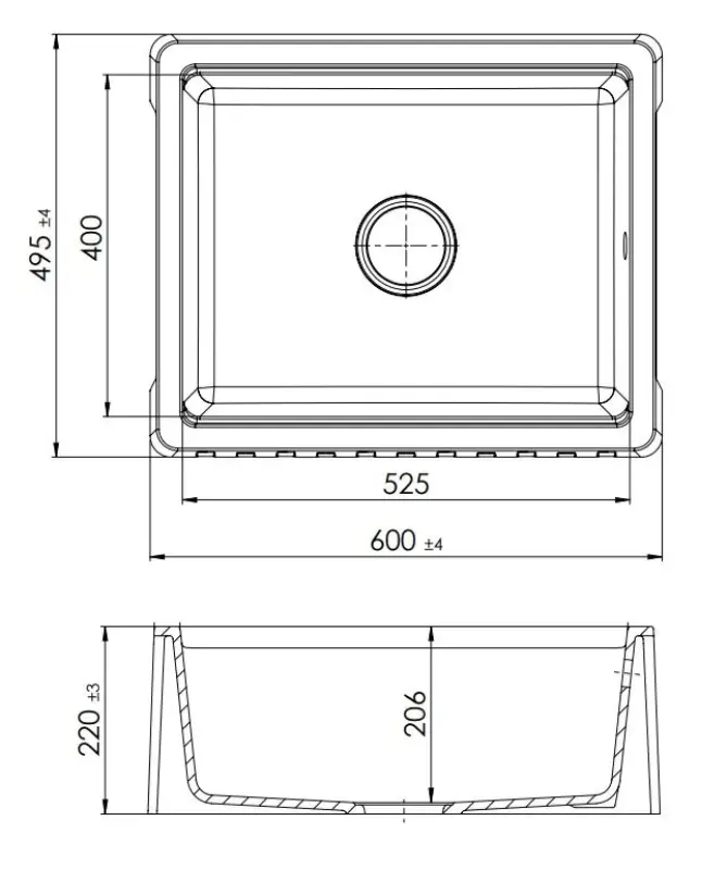 GraniteMy Tradition Country Sink - 2-Sided Granite Basin 60x48 cm White undermount with Gun Metal Plug 1208968028